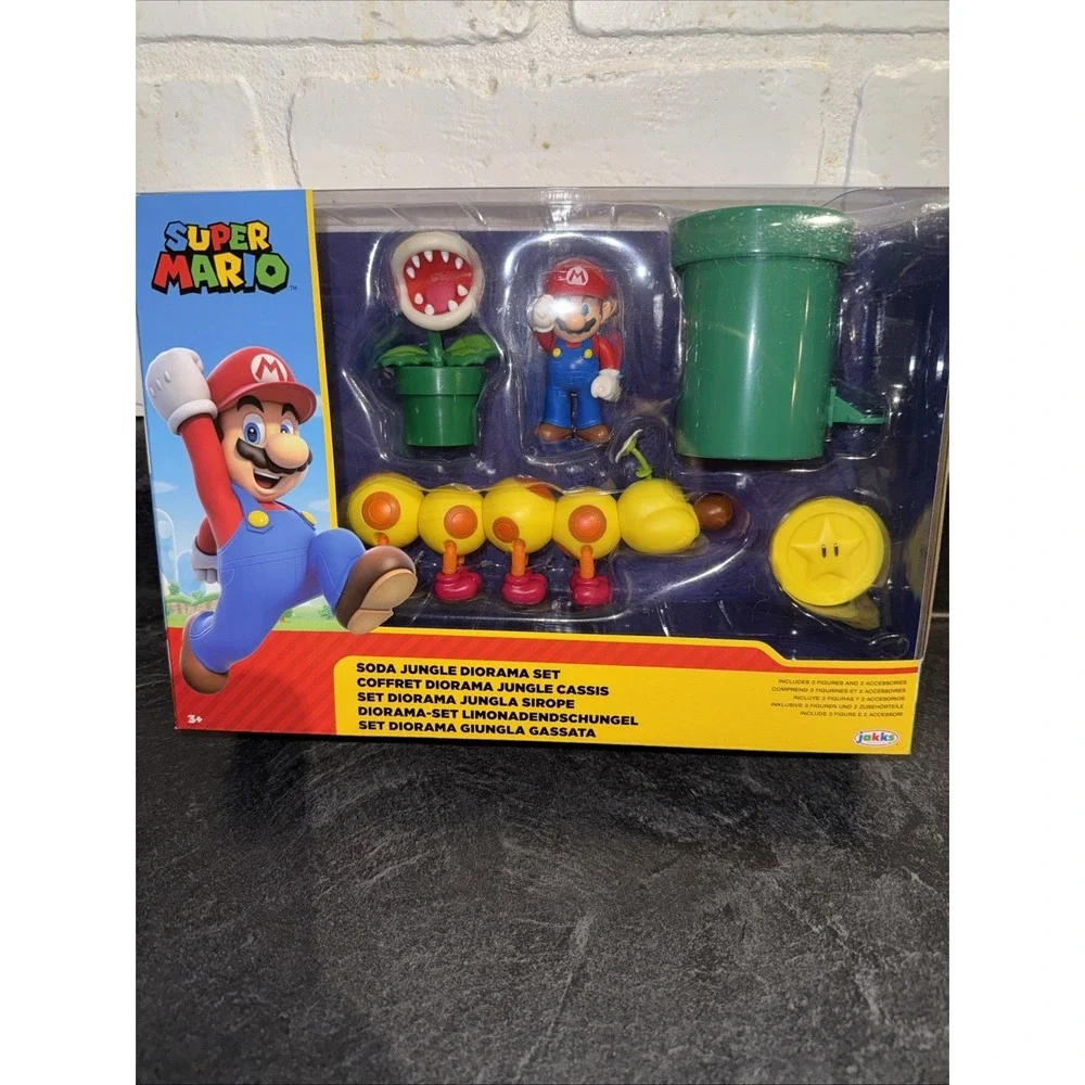 Super Mario Soda Jungle Diorama Set Mario Wiggler Piranha Plant Figures